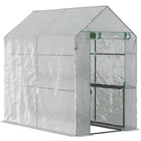 STILVORA Foliengewächshaus Kunststoff Weiß 186x120x190 cm begehbar mit 4 Regalen