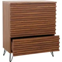 Décoshop26 - Kommode mit drei geräumigen Schubladen aus massivem Mangoholz und Metall 94 x 80 x 45 cm Walnuss-Finish 04_0006525