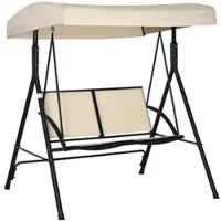 Outsunny Gartenschaukel für den Außenbereich, 2-Sitzer, verstellbares Dach und Stahlgestell, Sitze aus Textilene, 140 x 118 x 162 cm, beige