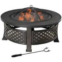 STILVORA Feuerschale Feuerstelle mit Funkenschutz und Schürhaken 81x81x50 cm Schwarz 2 in 1 Design mit Grillfunktion und Ablagefläche aus Stahl