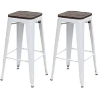 Décoshop26 - Set aus 2 Barhockern mit Holzsitzen und weißen Metallgestellen Industriedesign stapelbar 04_0007449