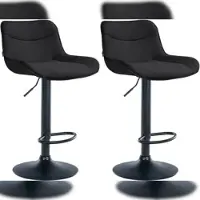 Décoshop26 - Set aus 2 Barhockern x1 mit Ziernähten in schwarzem Stoff schwarzem Metallfuß in Trompetenform 10_0004461