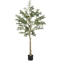 HOMCOM Kunstpflanze, Künstlicher Olivenbaum, 150 cm, 720 Blätter, 40 Oliven, stabiler Blumentopf, Dekorationspflanze, Grün