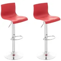 Décoshop26 - Set aus 2 klassischen Barhockern höhenverstellbar aus rotem Kunststoff und verchromtem Metall 10_0000686
