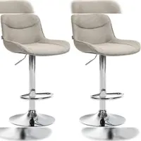Décoshop26 - Set aus 2 ergonomisch geformten Drehhockern mit dekorativen taupefarbenen Stoffnähten und verchromtem Metallgestell 10_0005998