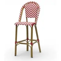 Bistromania RIVOLI Barhocker, Aluminium und Polyethylen-Geflecht, 115 x 47 x 59 cm, Bistro-Stil für den Außenbereich, rot-weißes Chevron-Muster