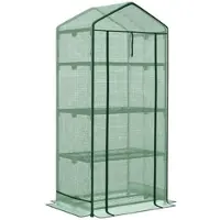 STILVORA Mini-Anzuchtgewächshaus Metall Grün 69x49x125 cm mit Folie und 3 Böden