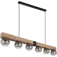 Globo Hängeleuchte Holzoptik, Metall schwarz, 6x E27, H 120 cm