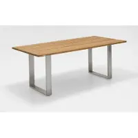 Natur24 Gartentisch Noha 160x95 Tischplatte Teakholz Profilkufe Edelstahl gebürstet