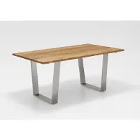 Natur24 Gartentisch Noha 200x95 Tischplatte Teakholz Trapezkufe Edelstahl gebürstet