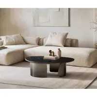 DELIFE Couchtisch Marvello 100x50 cm Marmor Schwarz Silber Metall Black Antique