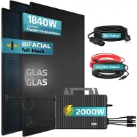 SUNNIVA 1840W Balkonkraftwerk BIFAZIAL FULLBLACK komplett Steckdose TSUN 2000 Watt Wechselrichter, Komplettset 4x 460W PV Solaranlage Solarmodule