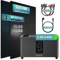 SUNNIVA 920W Balkonkraftwerk mit 2,24kWh Speicher MARSTEK Jupiter C+ Plus, 2x460W BIFAZIAL FULLBLACK komplett Steckdose, PV Solaranlage Solarspeicher