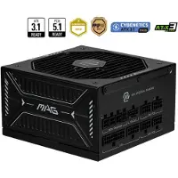 MSI MAG A850GLS PCIE5, 850 W, 100 - 240 V, 1870 W, 47 - 63 Hz, Aktiv, 90%