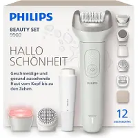 Philips Beauty Set 9900 BRE749/00 Beauty-Set, Grau, 32 Pinzette, Depilation, Exfoliation, Präzision, Rasieren, Glättende Pedikürrolle, 70400 RPM, Akku, Integrierte Batterie