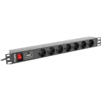 Lanberg PDU-07F-0200-BK, 1U, Horizontal, Schwarz, 7 AC-Ausgänge, Typ F, Aktivität