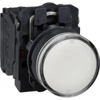 Schneider Electric Electric XB5AW31B5 Leuchtdrucktaster, Harmony XB5, Kunststoff, weiß, 22mm, universelle LED, glatte Kalotte, 1S + 1Ö, 24V ACDC