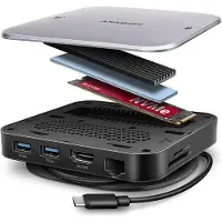 Axagon HMC-UFO USB-C Hub M.2 SATA/NVMe 1 Gbit/s Ethernet 384 kHz Audio, Kabelgebunden, USB 3.2 Gen 2 (3.1 Gen 2) Type-C, 100 W, 3,5 mm, 1.4/2.2, 10,100,1000 Mbit/s