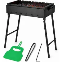 BIG-PAN Mangal Holzkohlegrill aus 2 mm Stahl klappbare Beine - 60x33 cm für 9 Spieße Schaschlik Grill für Garten Camping BBQ