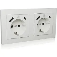 Icy Box IB-MPS4200W-PD, 2x Unterputz Steckdosen Set inkl. Einbaurahmen, Type F + USB A + USB C, Weiß, Kunststoff, 5 V, 3 A, 70 mm