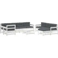 vidaXL 10-tlg. Garten-Lounge-Set mit Kissen Weiß Massivholz