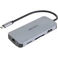Dicota D32062, USB Typ-C, HDMI, RJ-45, USB 4 Type-A, USB Typ-C, MicroSD (TransFlash), SD, Silber, Aluminium, 100 W