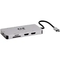 Eaton U442-DOCK8G-GG, Kabelgebunden, USB 3.2 Gen 1 (3.1 Gen 1) Type-C, 100 W, 10,100,1000 Mbit/s, Schwarz, Grau, MicroSD (TransFlash), SD