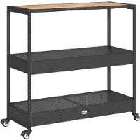 vidaXL Barwagen 3 Böden Schwarz Poly Rattan und Massivholz Akazie