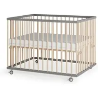 Sämann Laufgitter mit Lattenrost & Matratze SleepPlus - grau/natur - Premium | Gr.: 100x100 cm