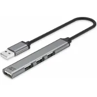 ACT USB-A-Hub 2.0, 4 Anschlüsse USB-A, USB 2.0, USB 2.0, 480 Mbit/s, Grau, Aluminium, 0,18 m