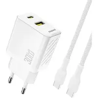 Dudao Ładowarka sieciowa A27TCEU PD 30W GaN USB-A USB-C z kablem USB-C - biała