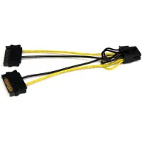 StarTech.com 15cm SATA Strom auf 8 pin PCI Express Grafikkarten Stromkabel - PCIe Y-Kabel Adapter, SATA 15-Pin, PCI-E (8-pin), Männlich, Männlich, Schwarz, Gelb, 30 mm