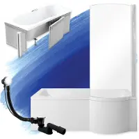 Badland Badewanne Rechteck Inspiro RECHTS 160x70 mit Glasabtrennung, Ablaufgarnitur, Füßen und Styroporverkleidung GRATIS