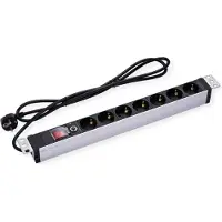 Value 19-Zoll-Steckdosenleiste 7fach mit Überlastschutz, 1 HE, Schutzkontakt-Stecker, 2,8 m