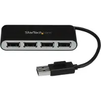 StarTech.com .com Mobiler 4-Port-USB 2.0-Hub mit integriertem Kabel, USB 2.0, USB 2.0, 480 Mbit/s, Schwarz, Silber, Kunststoff, China