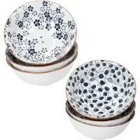 MamboCat 6er Set Totto Bowl Ø21cm Steingut Blau Weiß Relief Servierschale Ramen Salat