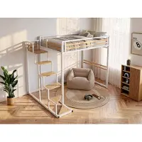 Vente-unique Zwischengeschossbett 140 x 200 cm - Metall und MDF - Weiß - JOGUI