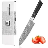 Zayiko Black Edition Santoku Messer I 13cm Klinge I dunkler Damast I Pakkaholz