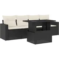 vidaXL 5-tlg. Garten-Sofagarnitur mit Kissen Schwarz Poly Rattan