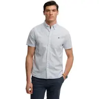 Superdry für Herren. M4011102A Klassisches blaues Seersucker-Hemd (S), Lässig, Baumwolle, Kurzarm