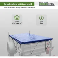 Baumarktplus Anhänger Flachplane Blau mit Gummigurt 2075x1140x50mm und 3 Alubügel 1000 bis 1450mm
