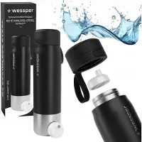 Wessper Trinkflasche 1000ml, Edelstahl Wasserfilter Verschluss BPA-frei Schwarz