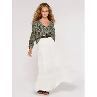 Apricot Maxirock "Slub Shimmer Belt Maxi Skirt", Damen, Gr. XS (34), weiß, Obermaterial: 65% Viskose CV. 35% Nylon NY., unifarben, Röcke Maxirock, mit Flechtgürtel