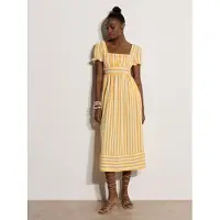 Apricot Midikleid "Gestreiftes Midaxi-Kleid im Milchmädchen-Stil" mit Raffung
