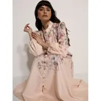 Apricot Midikleid "Midi-Kleid" mit Vintage-Blumenmuster und Zierknöpfen