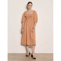 Apricot Midikleid "Midi-Kleid im Milchmädchen-Stil mit Rüschen" Gerafft