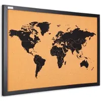 Allboards Korktafel WELTKARTE, lackierter Holzrahmen, SCHWARZ, 60×40 cm