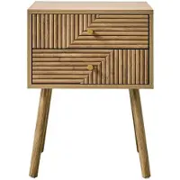 CALICOSY NACHTTISCH 2 Schubladen mit Fronten in Lamellenoptik in L-Form Eden 45/39/60 cm