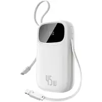 Baseus Powerbank EnerFill FC31 Qpow 3, 10000 mAh, 45 W, mit digitaler Anzeige, inklusive USB-C- und Lightning-Kabeln – weiß