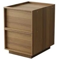 OKWISH Nachttisch aus MDF und Spanplatte in Eichenfarbe, 38x48x55 cm, mit 2 Schubladen, griffloses Design